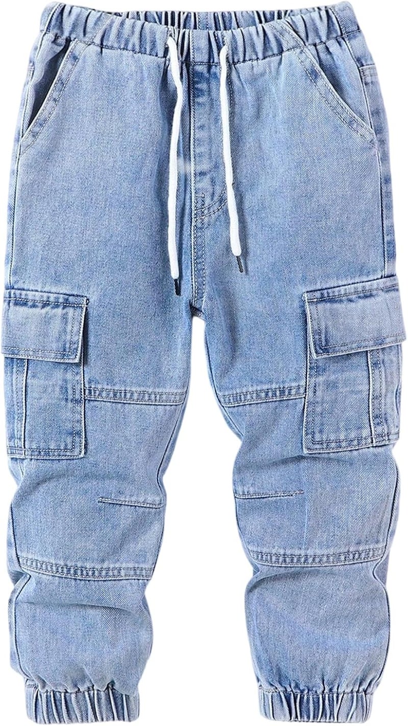 Verdusa Boy's Baggy Jeans Cargo Drawstring Waist Flap Pocket Joggers Carrot Denim Pants - Image 1